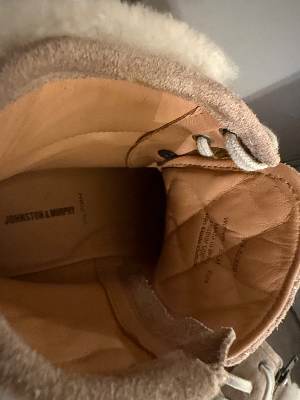 Johnston & Murphy Taupe Suede Lace-Up Shearling Boots - Picture 5 of 5